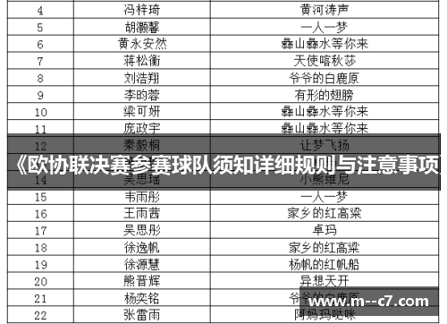 《欧协联决赛参赛球队须知详细规则与注意事项》 《欧协联决赛参赛球队须知详细规则与注意事项》